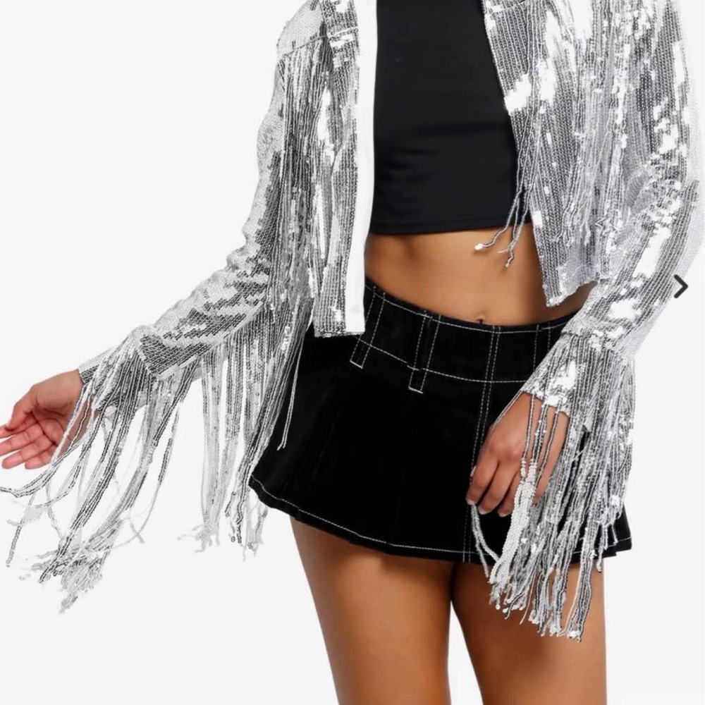Hot Topic Shiny Silver Sequin Jacket Size Small